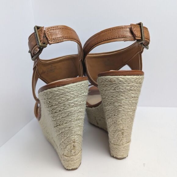 Gianni Bini Tan Leather Wedge Espadrille Sandals Slingback Heels Womens 9 - Picture 5 of 8